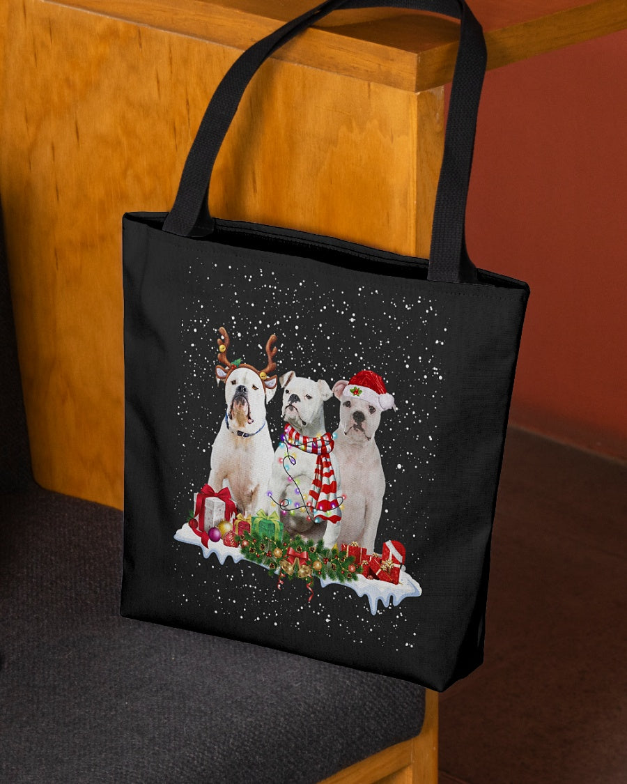 Christmas Buddies-American Bulldog-Cloth Tote Bag
