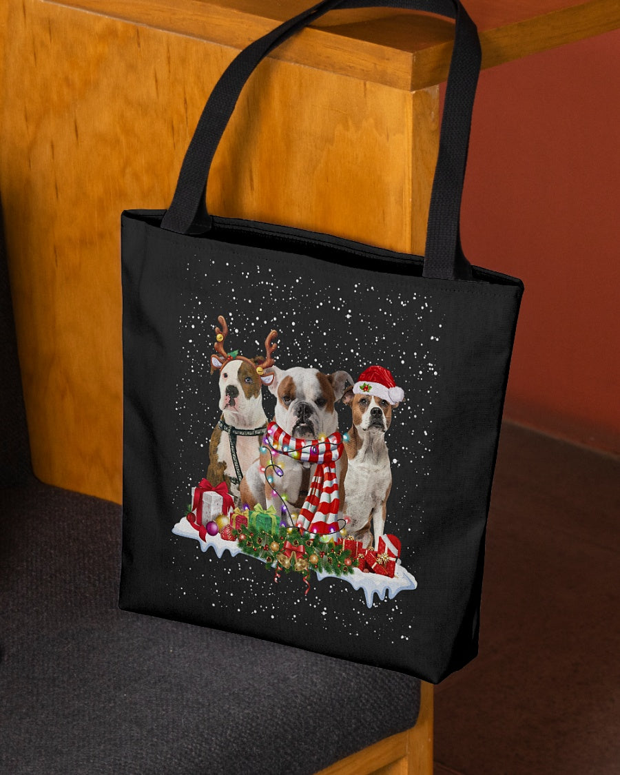 Christmas Buddies-American Bulldog 1-Cloth Tote Bag