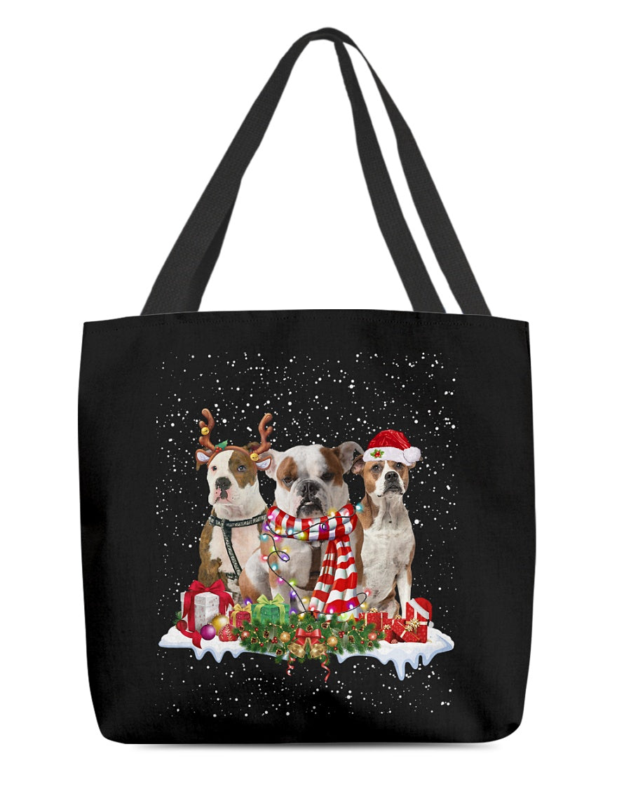 Christmas Buddies-American Bulldog 1-Cloth Tote Bag