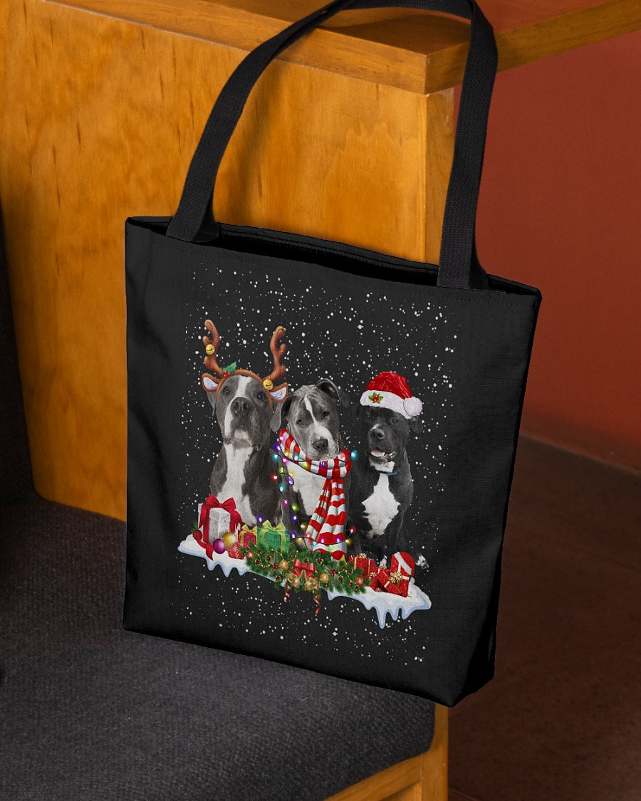 Christmas Buddies-American Pitbull Terrier-Cloth Tote Bag