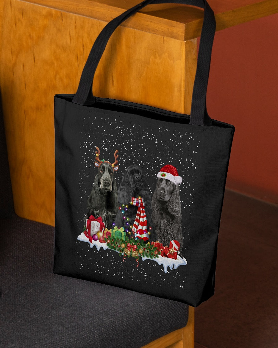 Christmas Buddies-BLACK American Cocker Spaniel A-Cloth Tote Bag