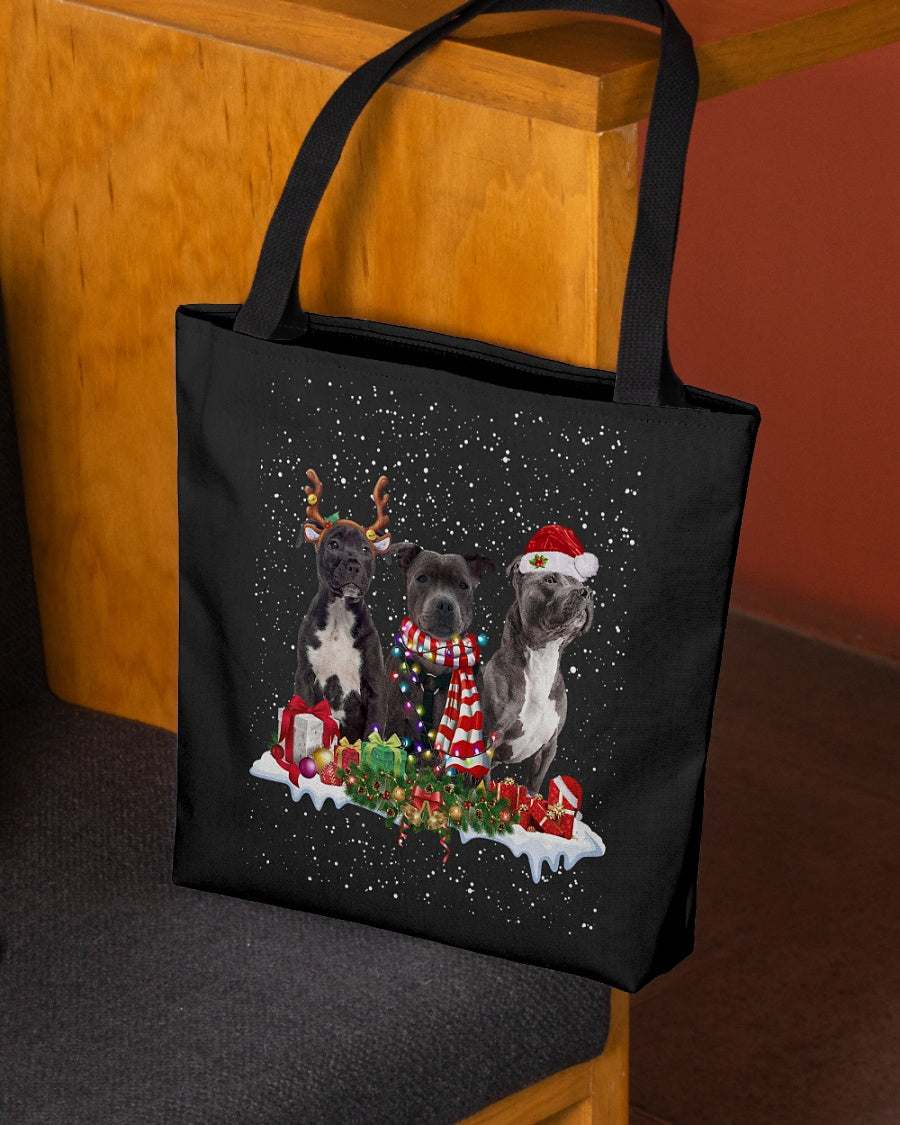 Christmas Buddies-BLACK American Staffordshire Terrier-Cloth Tote Bag