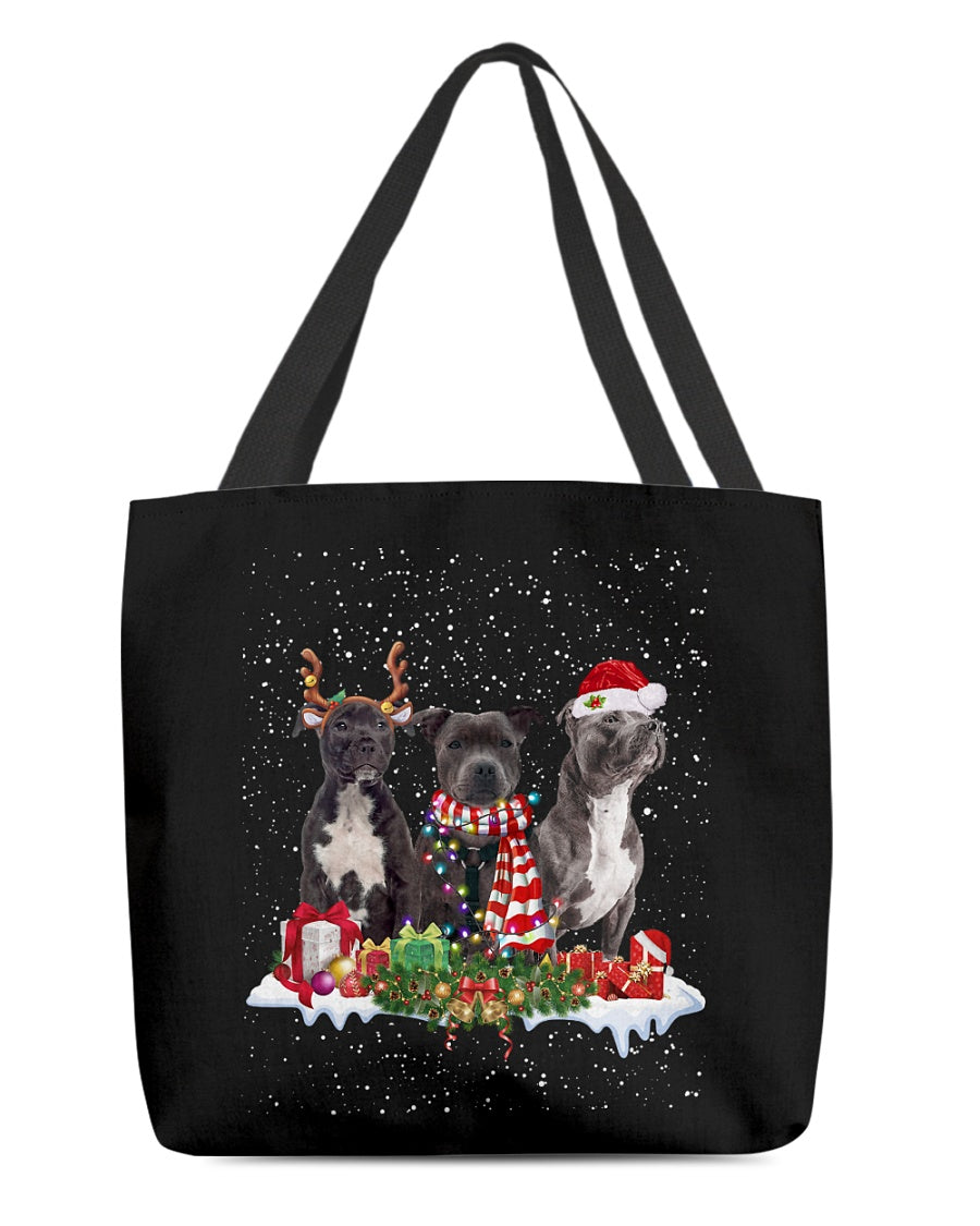Christmas Buddies-BLACK American Staffordshire Terrier-Cloth Tote Bag