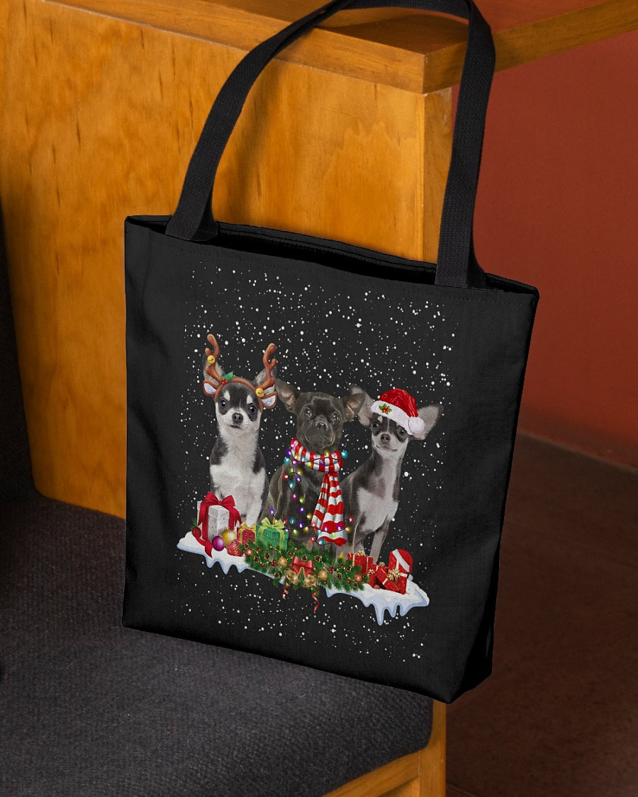 Christmas Buddies-BLACK Chihuahua-Cloth Tote Bag