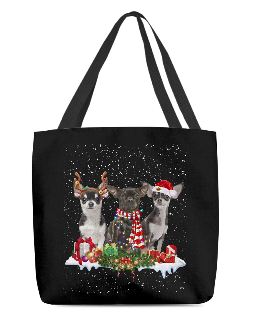 Christmas Buddies-BLACK Chihuahua-Cloth Tote Bag