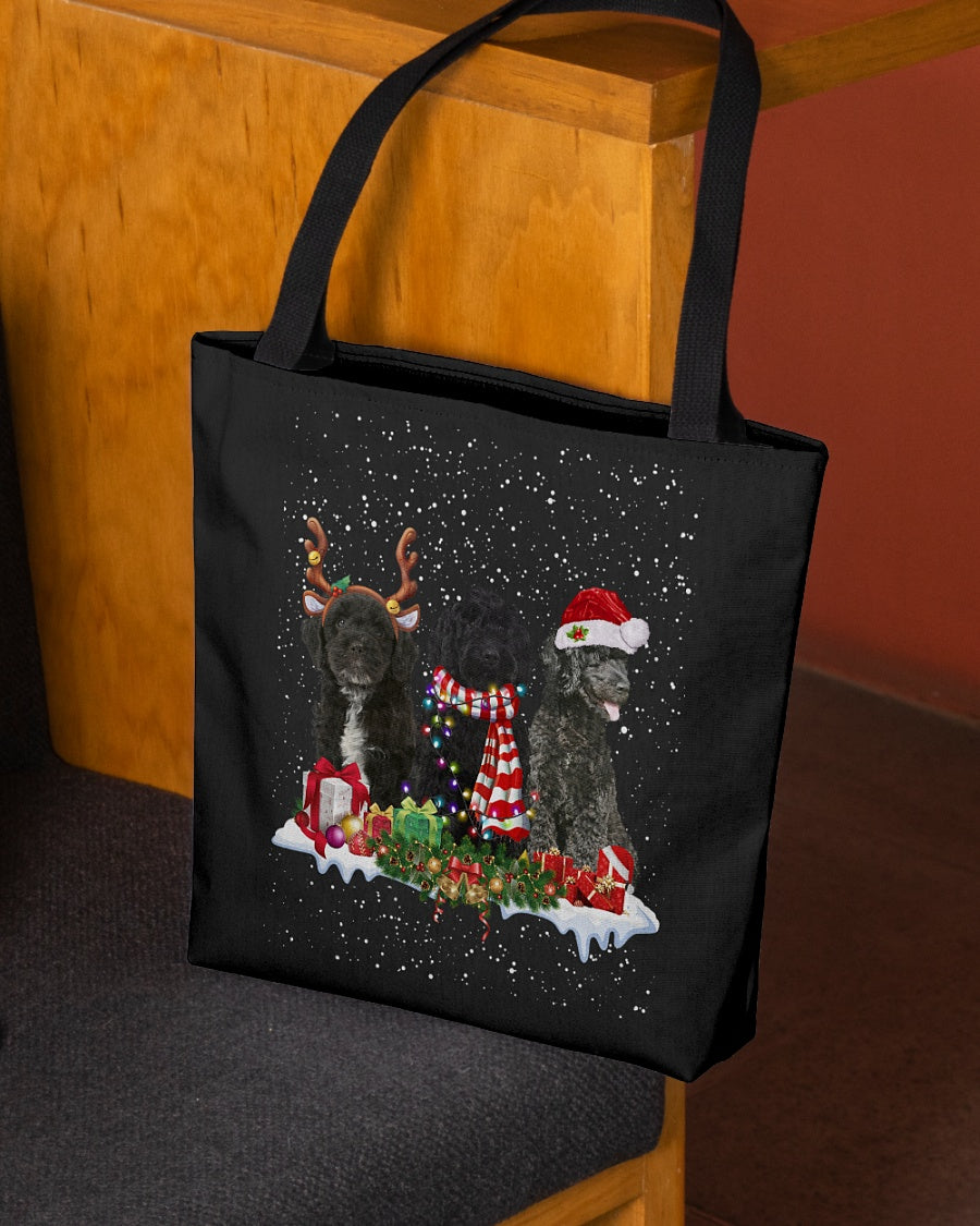 Christmas Buddies-BLACK Cockapoo-Cloth Tote Bag