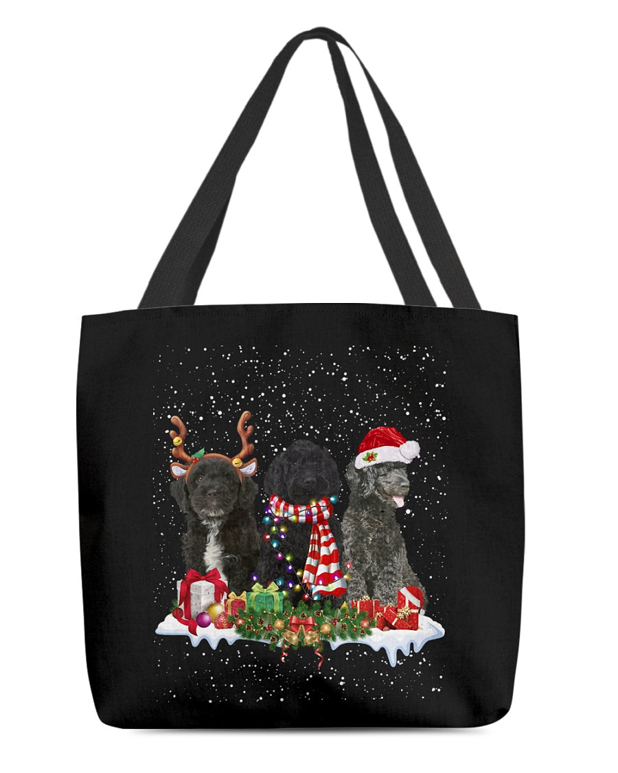 Christmas Buddies-BLACK Cockapoo-Cloth Tote Bag