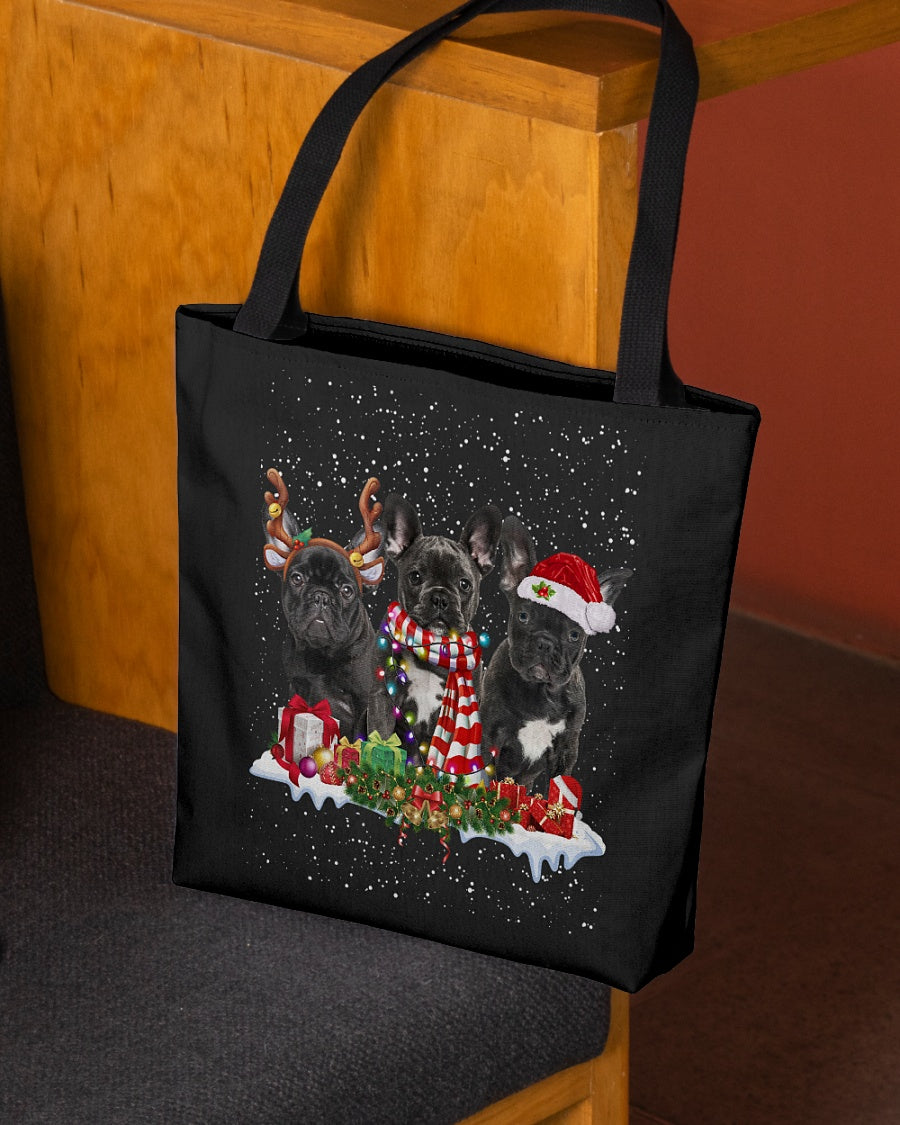 Christmas Buddies-BLACK French Bulldog-Cloth Tote Bag