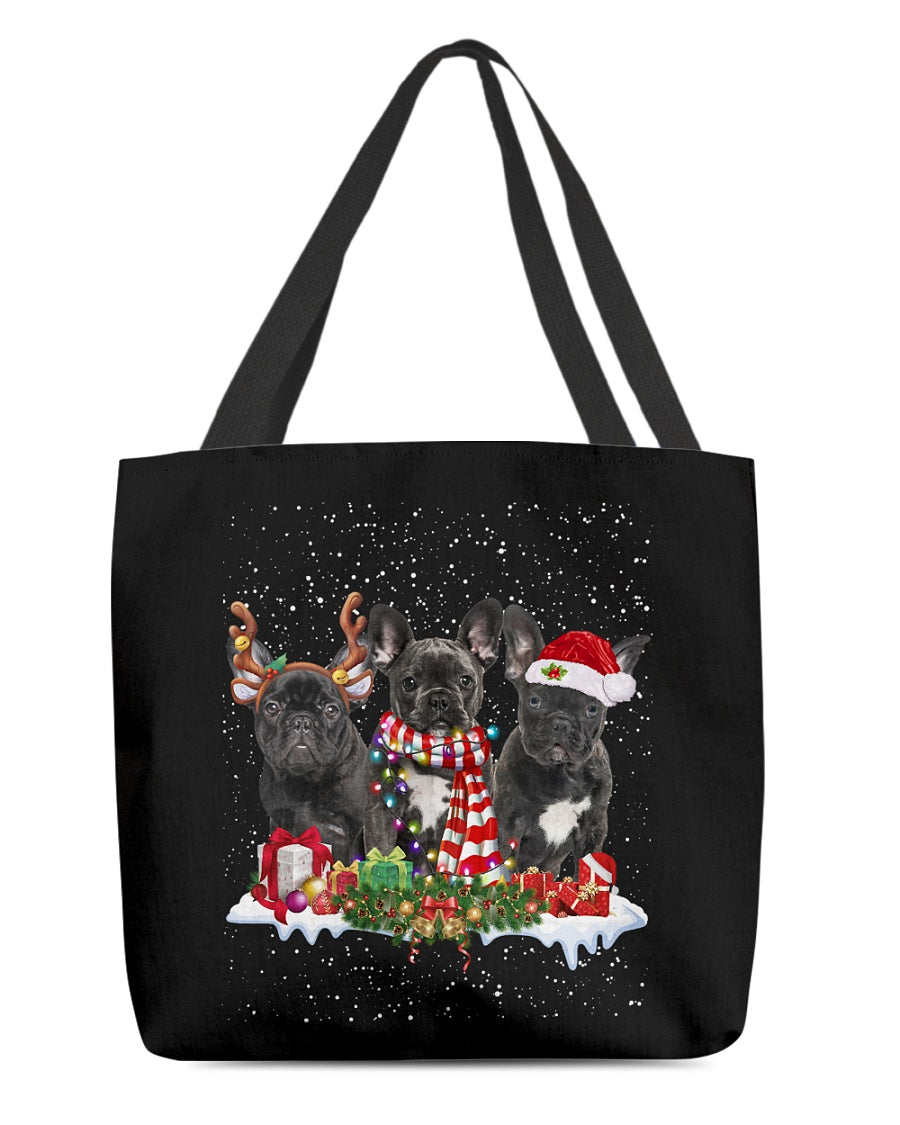 Christmas Buddies-BLACK French Bulldog-Cloth Tote Bag