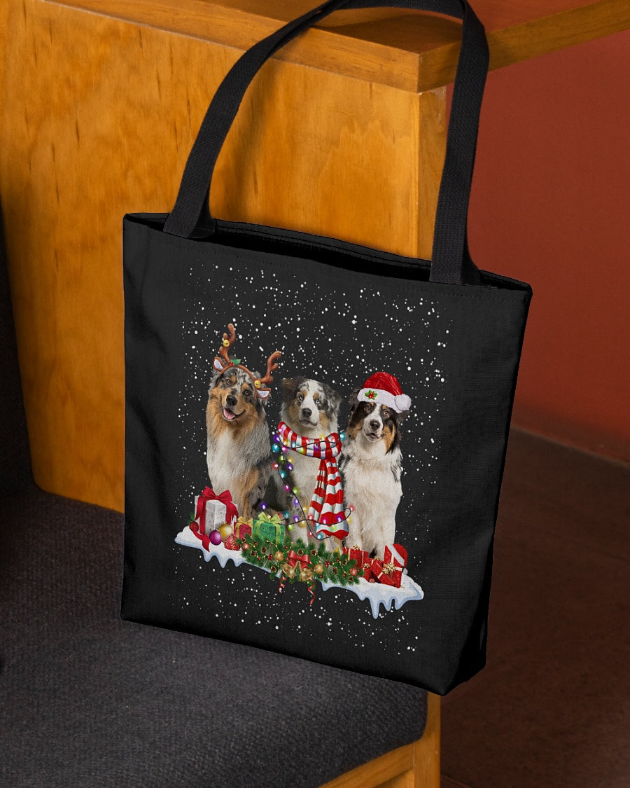 Christmas Buddies-BLUE MERLE Australian Shepherd-Cloth Tote Bag2