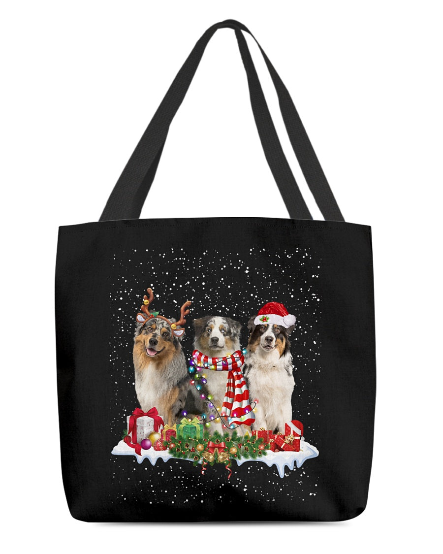 Christmas Buddies-BLUE MERLE Australian Shepherd-Cloth Tote Bag2