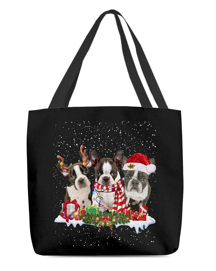 Christmas Buddies-BRINDLE Boston Terrier-Cloth Tote Bag