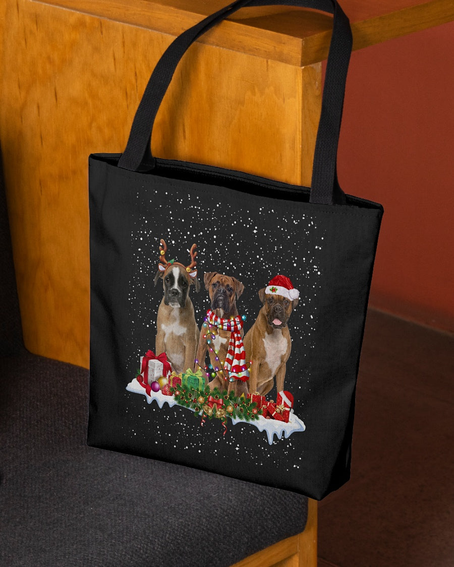 Christmas Buddies-BROWN Boxer-Cloth Tote Bag