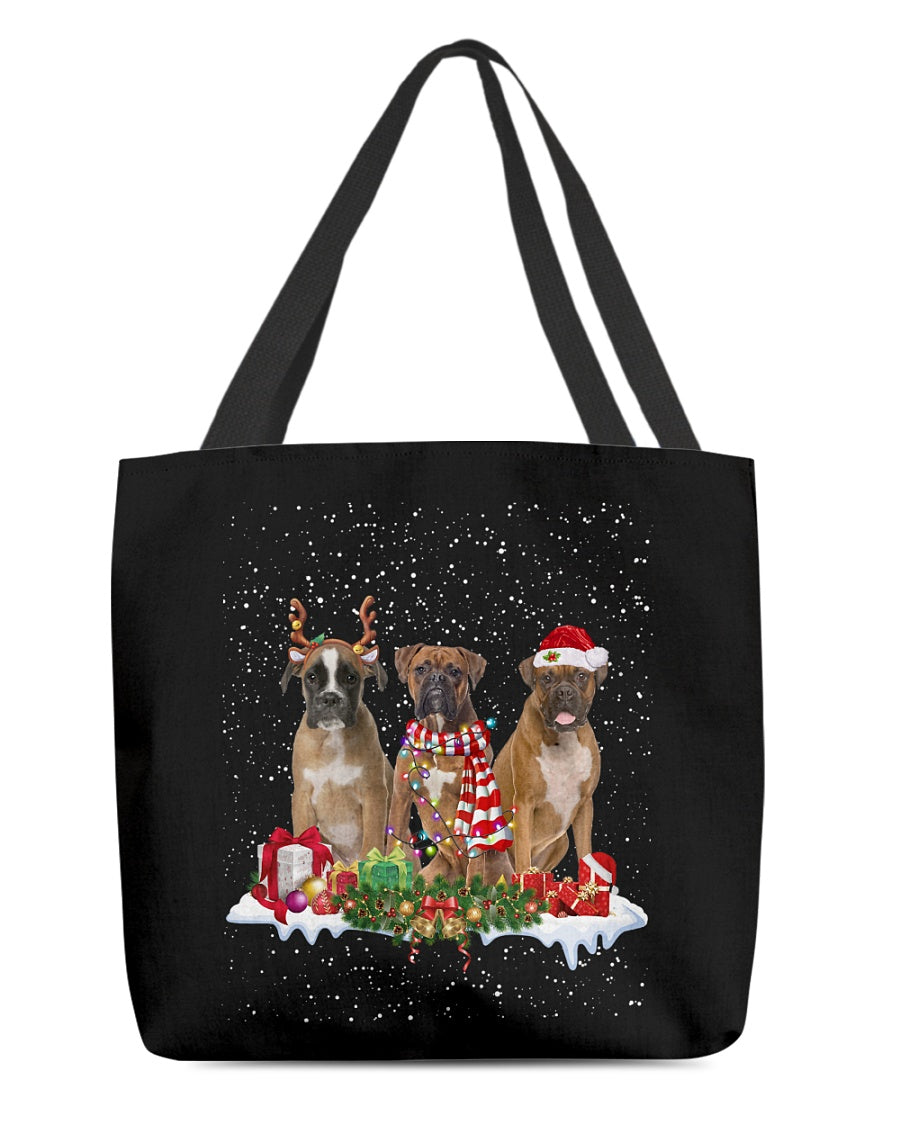 Christmas Buddies-BROWN Boxer-Cloth Tote Bag