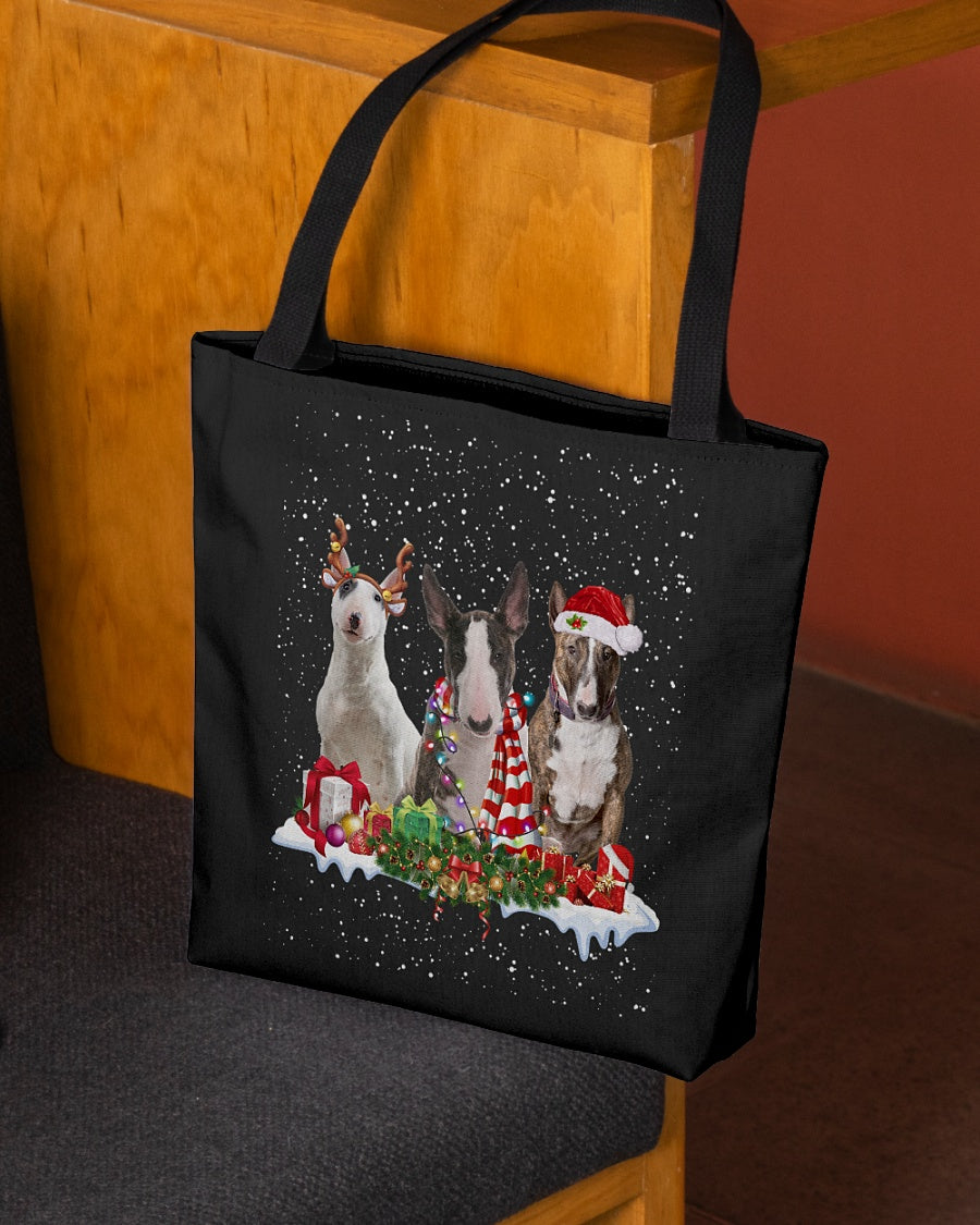 Christmas Buddies-Bull Terrier-Cloth Tote Bag