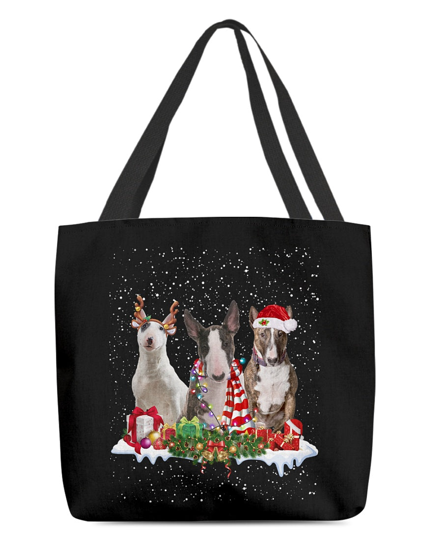Christmas Buddies-Bull Terrier-Cloth Tote Bag