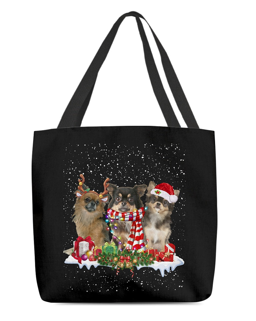 Christmas Buddies-Chihuahua Long Haired-Cloth Tote Bag