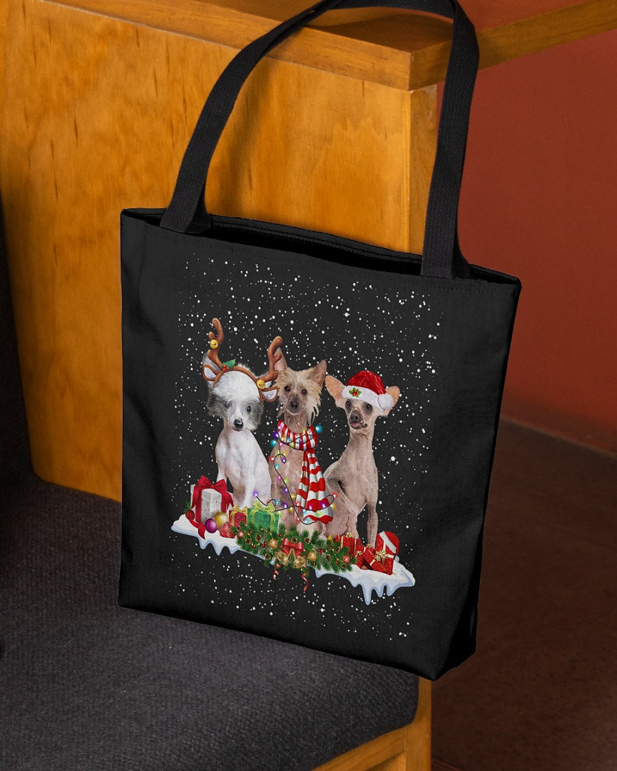 Christmas Buddies-Chinese Crested Dog-Cloth Tote Bag