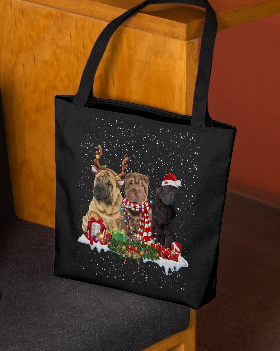 Christmas Buddies-Chinese Shar Pei-Cloth Tote Bag