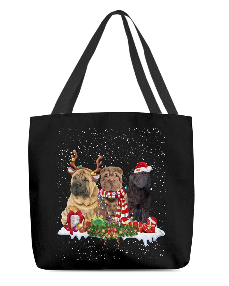 Christmas Buddies-Chinese Shar Pei-Cloth Tote Bag