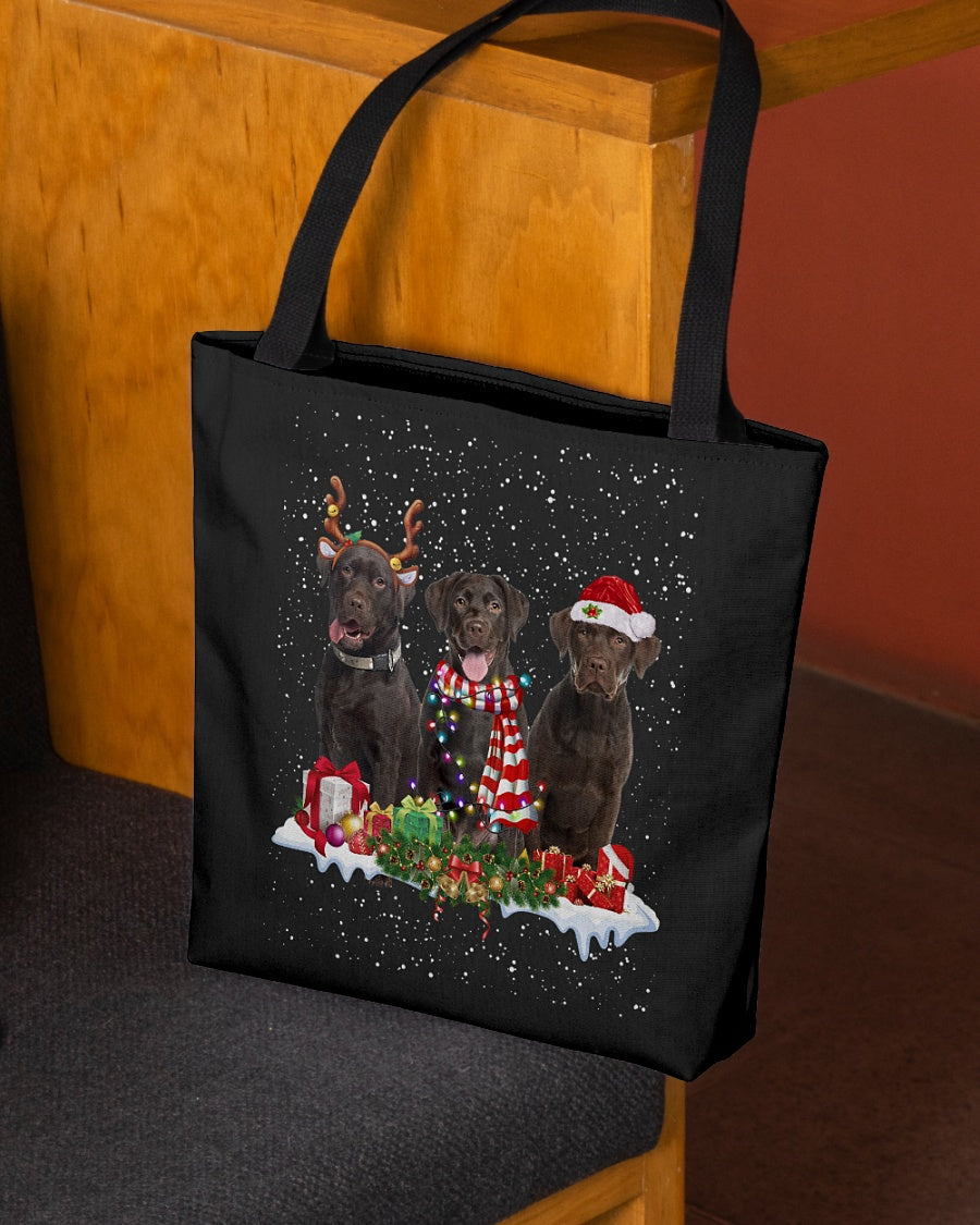 Christmas Buddies-Chocolate Labrador-Cloth Tote Bag