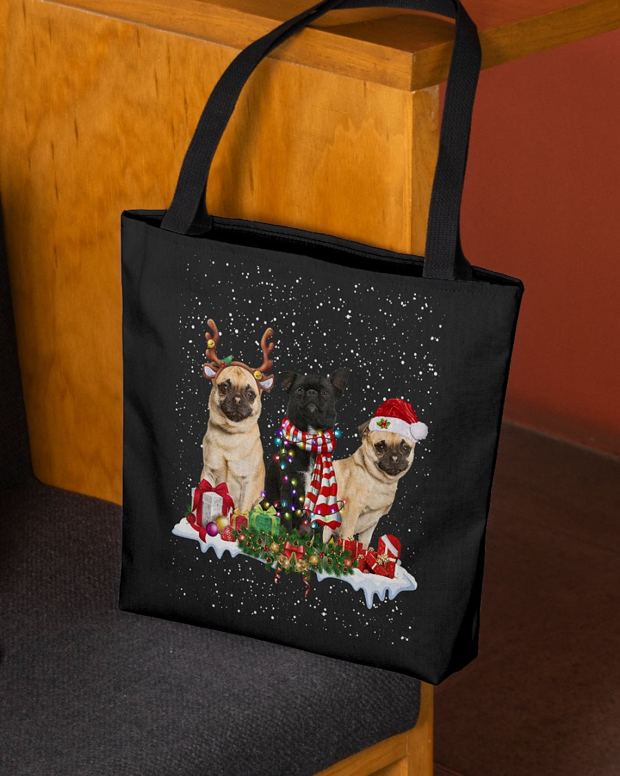 Christmas Buddies-Chug Dog-Cloth Tote Bag