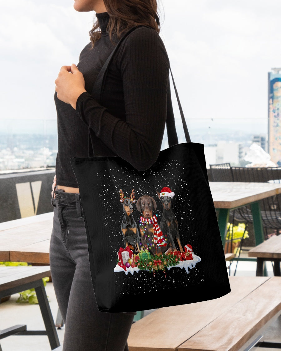 Christmas Buddies-Dobermann Pinscher-Cloth Tote Bag