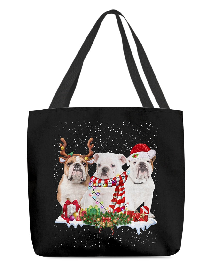 Christmas Buddies-English Bulldog-Cloth Tote Bag