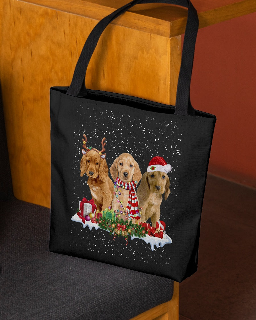 Christmas Buddies-GOLDEN Cocker Spaniel-Cloth Tote Bag