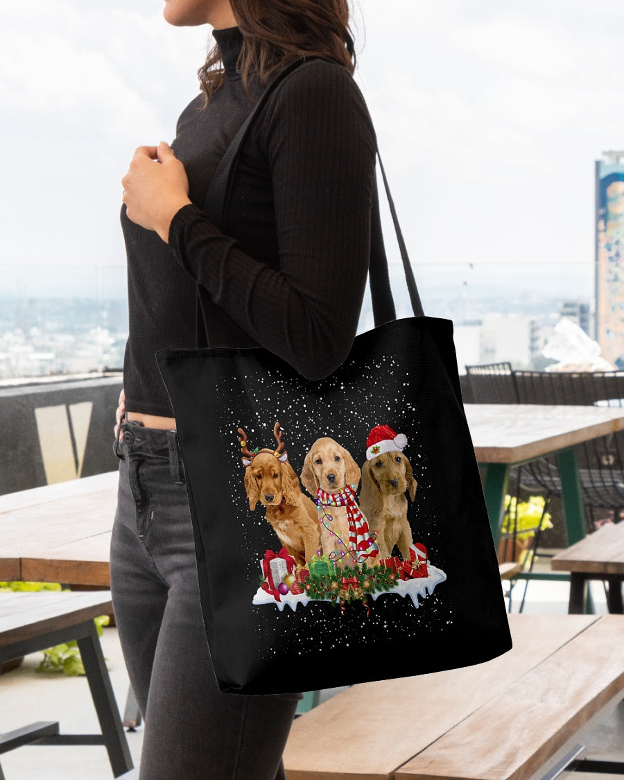 Christmas Buddies-GOLDEN Cocker Spaniel-Cloth Tote Bag