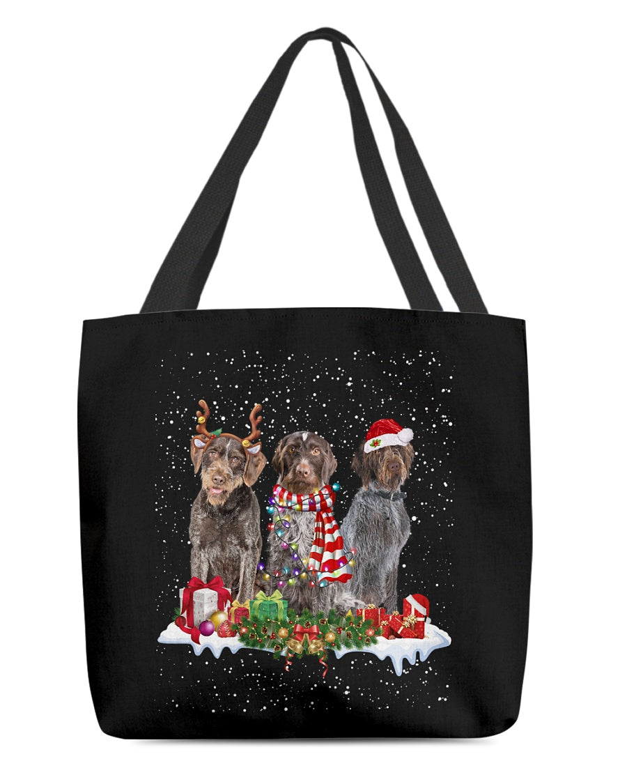 Christmas Buddies-German Wirehaired Pointer-Cloth Tote Bag