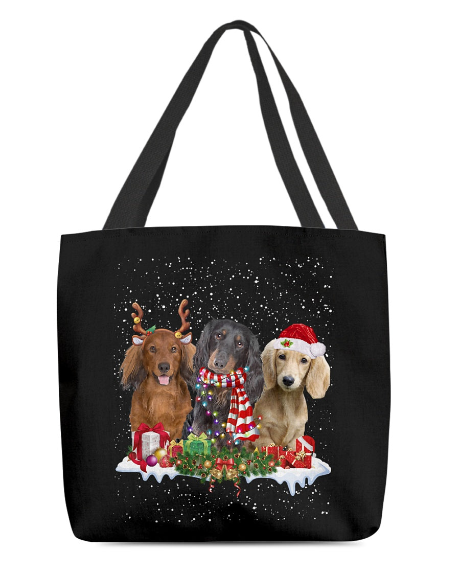 Christmas Buddies-LONG HAIRED Dachshund-Cloth Tote Bag