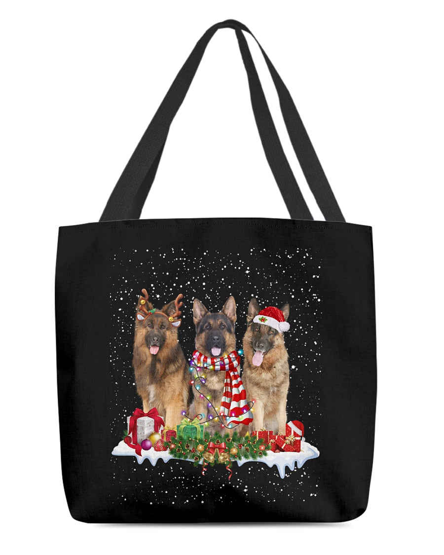 Christmas Buddies-LONG HAIRED German Shepherd-Cloth Tote Bag