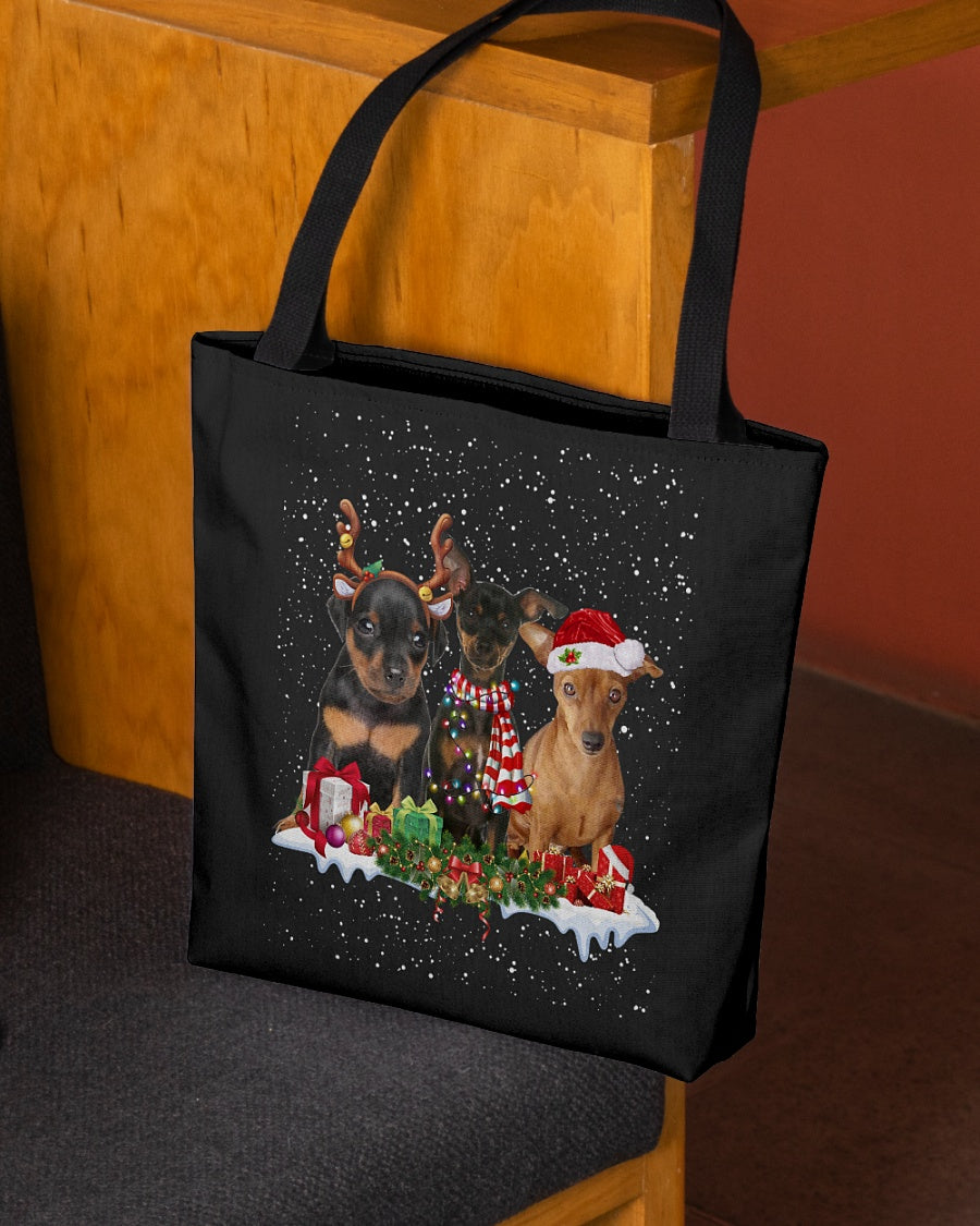 Christmas Buddies-Miniature Pinscher-Cloth Tote Bag