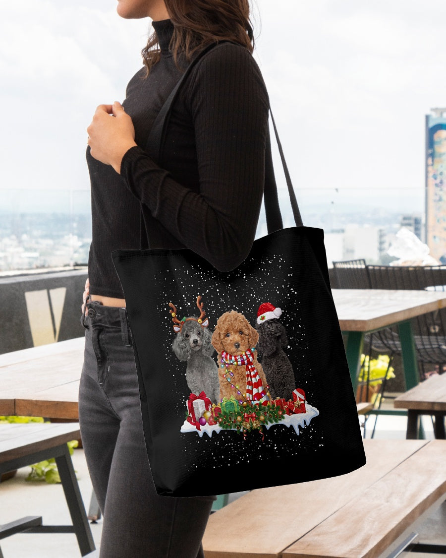 Christmas Buddies-Miniature Poodle-Cloth Tote Bag