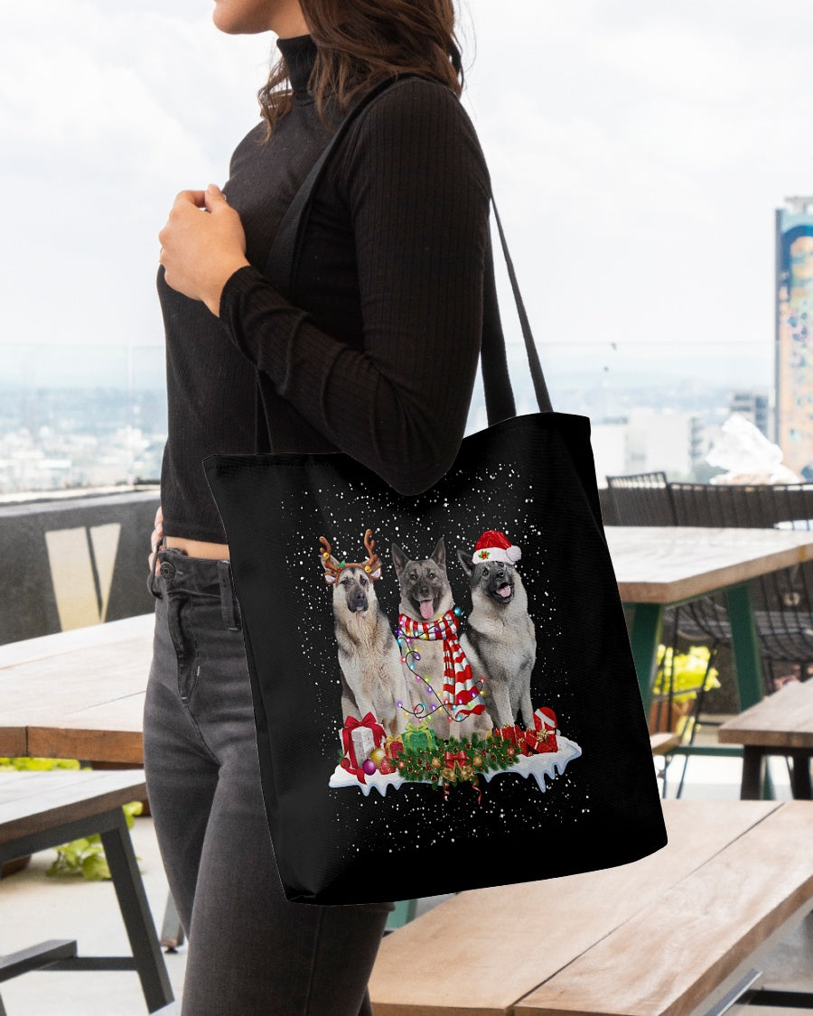 Christmas Buddies-Norwegian Elkhound-Cloth Tote Bag