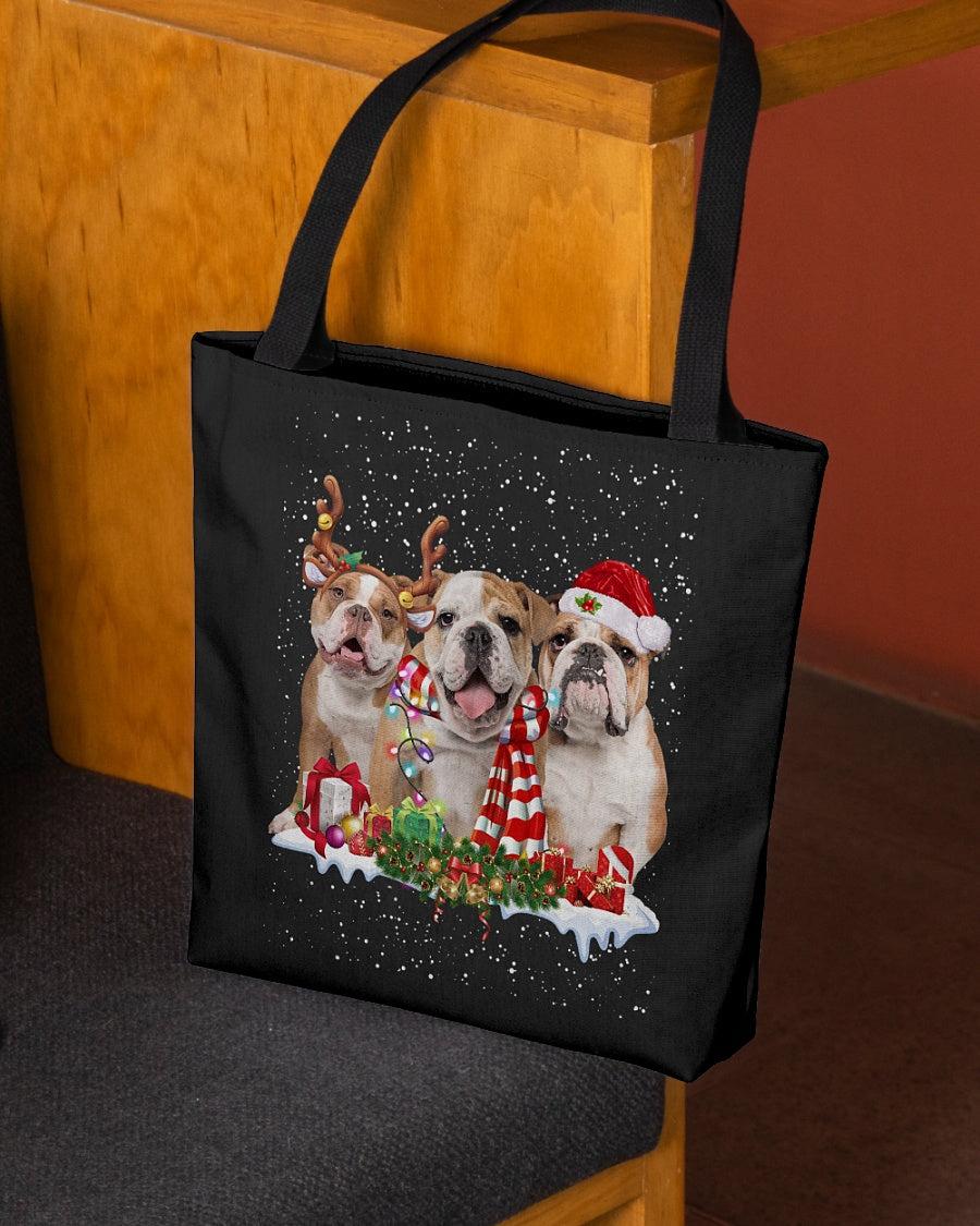 Christmas Buddies-Old English Bulldog-Cloth Tote Bag