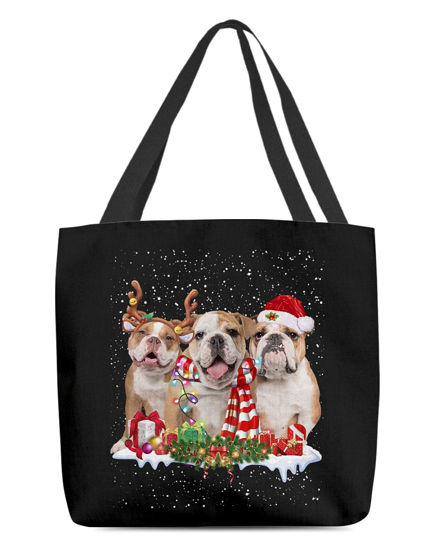 Christmas Buddies-Old English Bulldog-Cloth Tote Bag