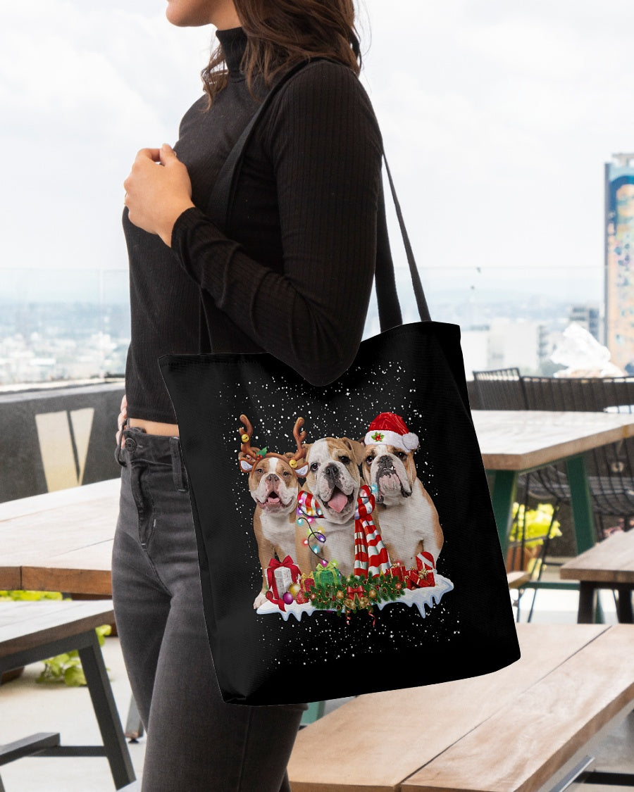 Christmas Buddies-Old English Bulldog-Cloth Tote Bag