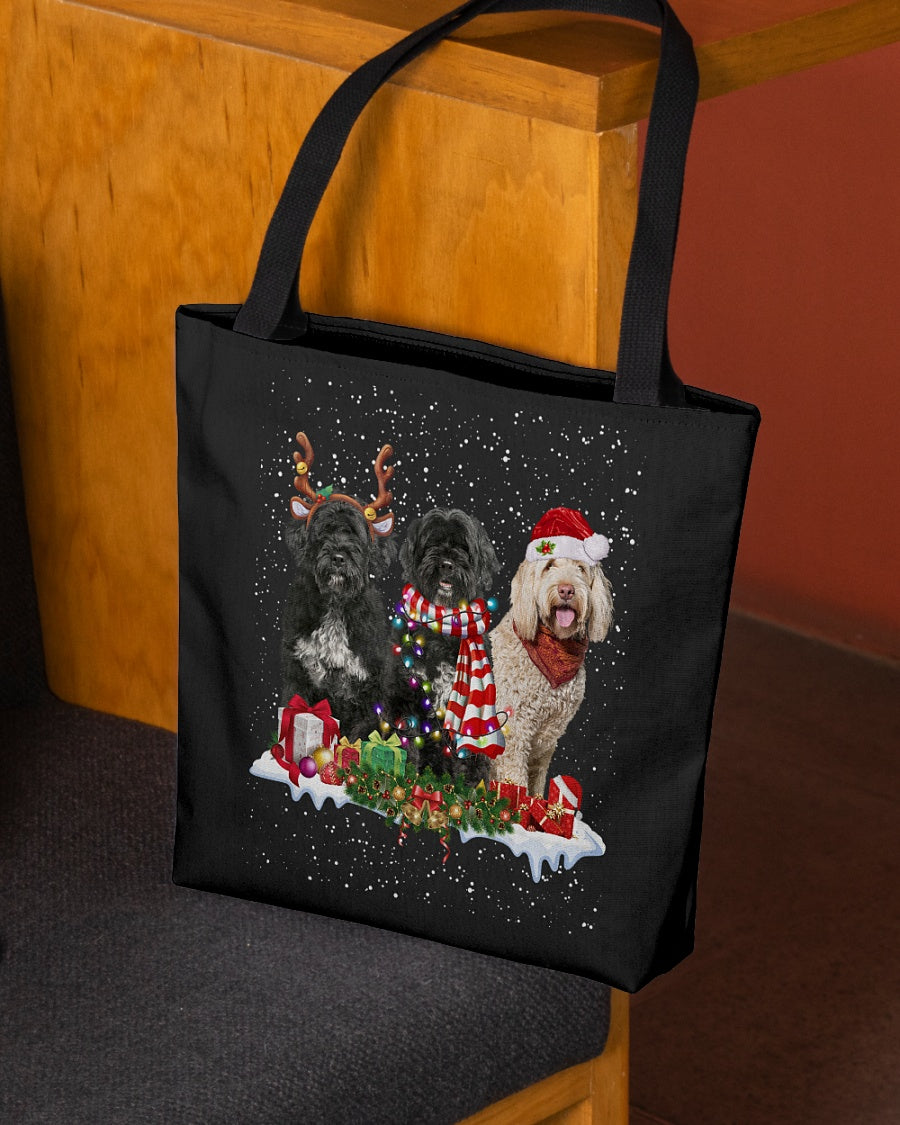 Christmas Buddies-Portuguese Water Dog-Cloth Tote Bag