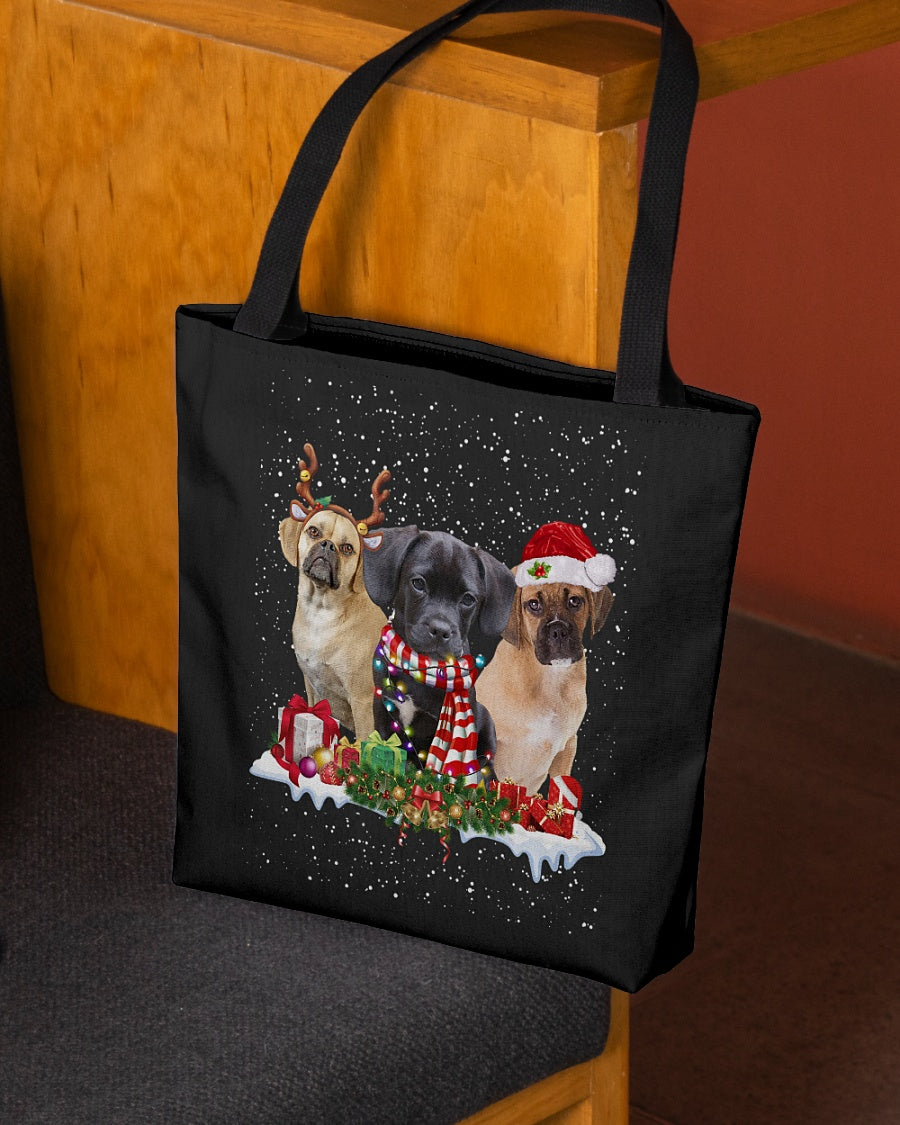 Christmas Buddies-Puggle 1-Cloth Tote Bag