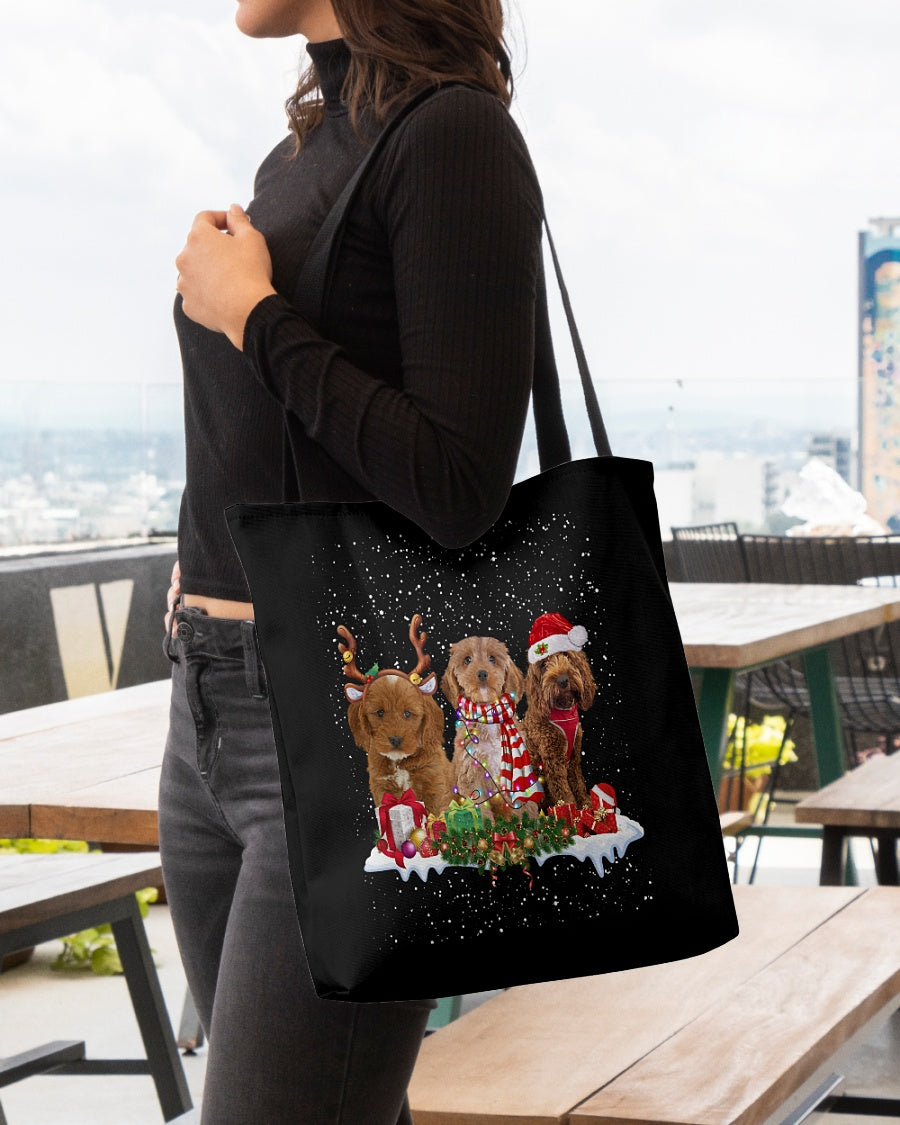 Christmas Buddies-RED Cockapoo-Cloth Tote Bag