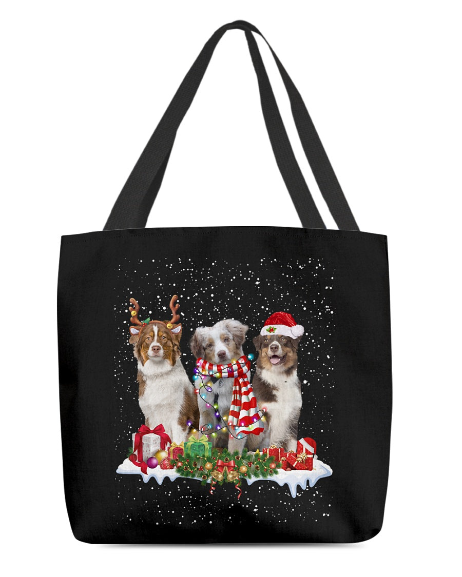 Christmas Buddies-RED MERLE Australian Shepherd A-Cloth Tote Bag