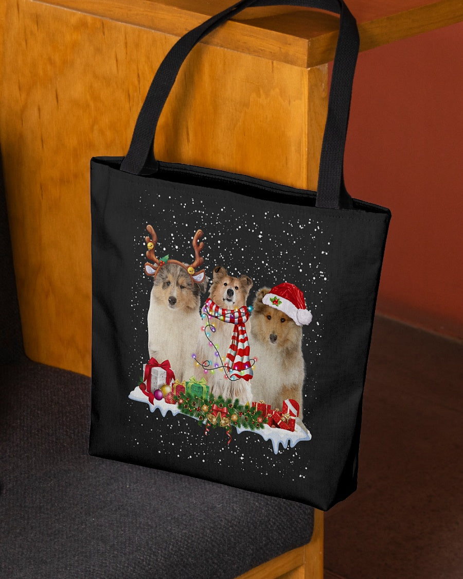 Christmas Buddies-Rough Collie 2-Cloth Tote Bag