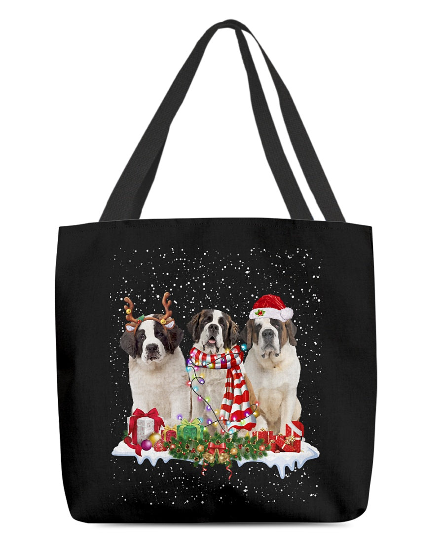 Christmas Buddies-Saint Bernard-Cloth Tote Bag