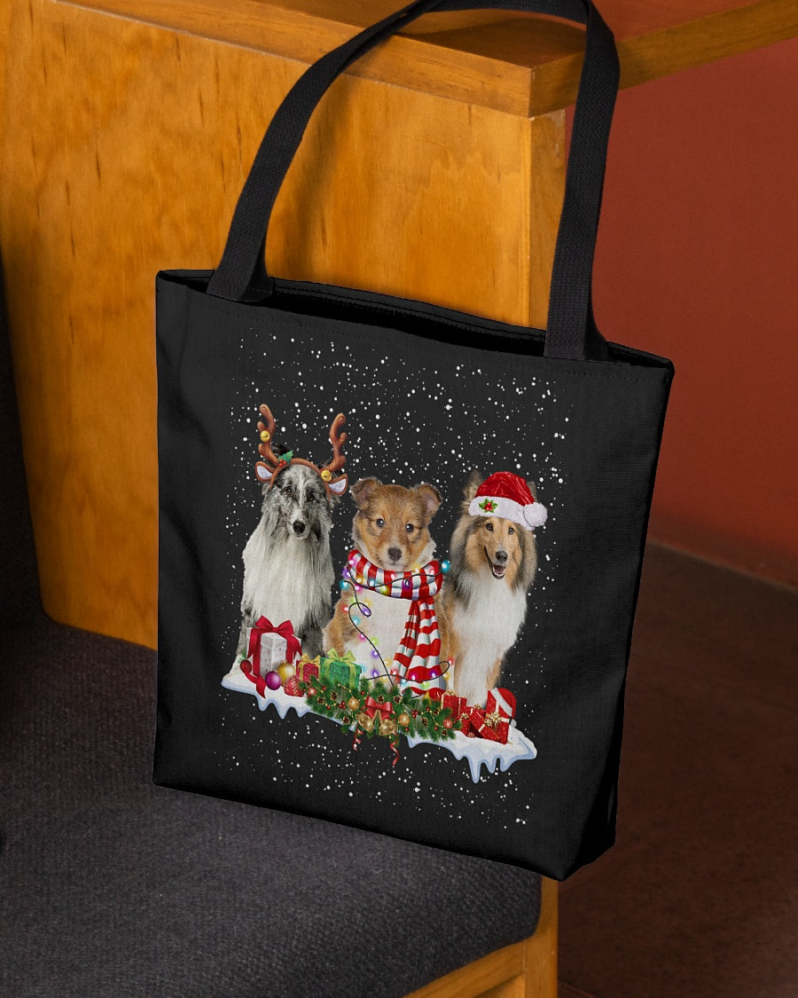 Christmas Buddies-Shetland Sheepdog-Cloth Tote Bag