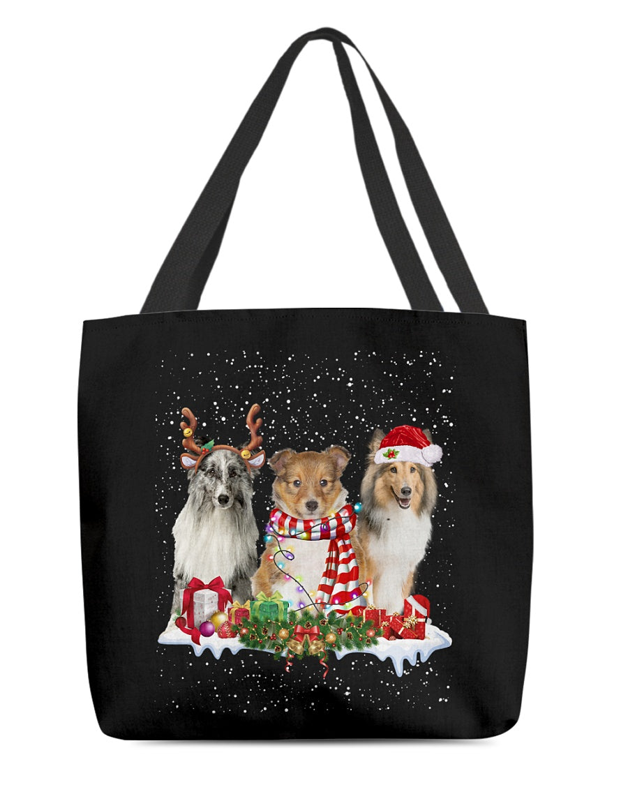 Christmas Buddies-Shetland Sheepdog-Cloth Tote Bag
