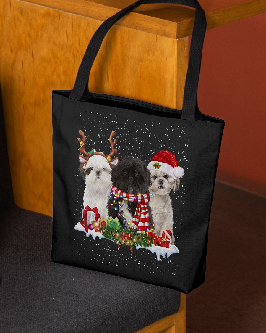 Christmas Buddies-Shih Poo-Cloth Tote Bag