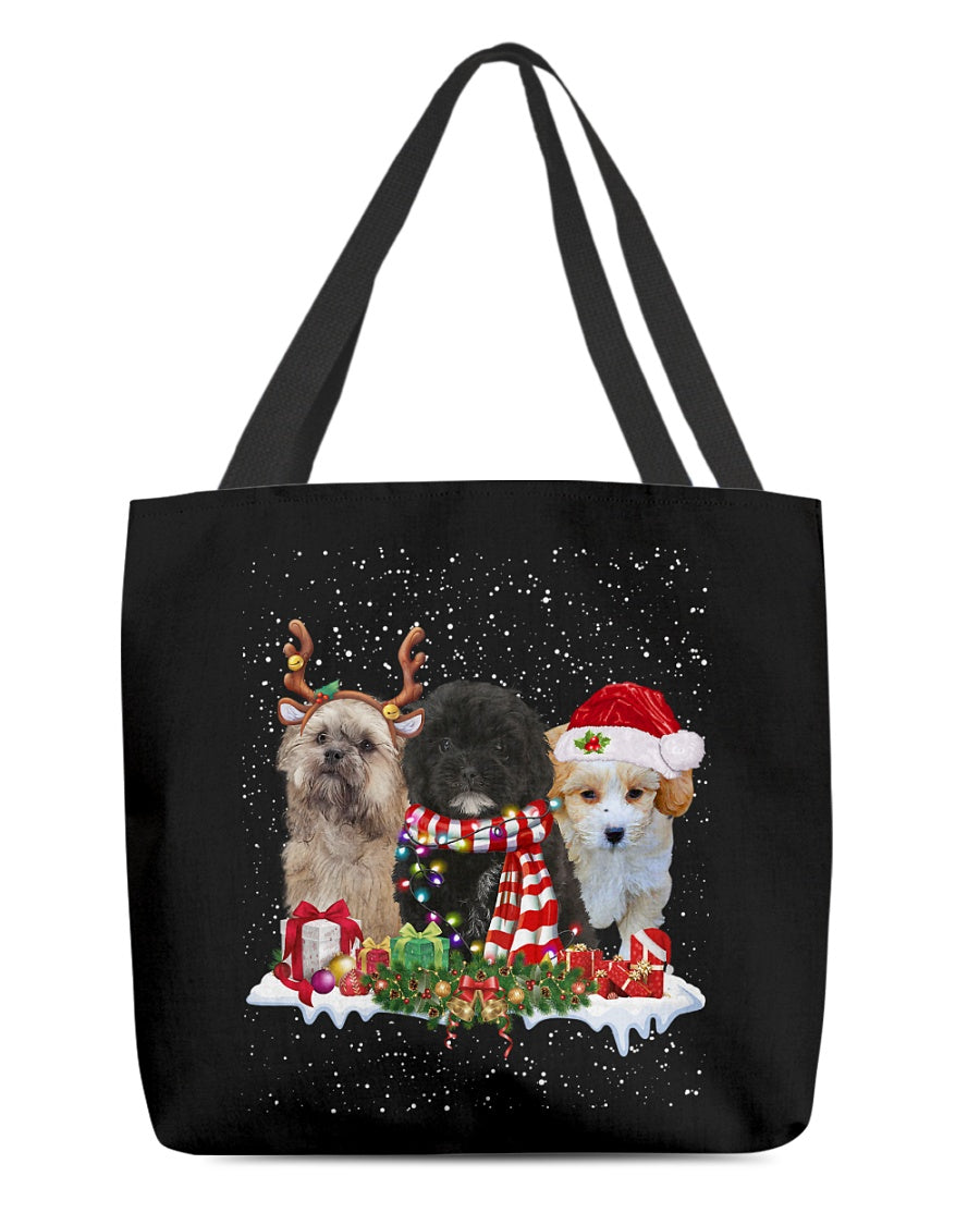 Christmas Buddies-Shih Poo-Cloth Tote Bag