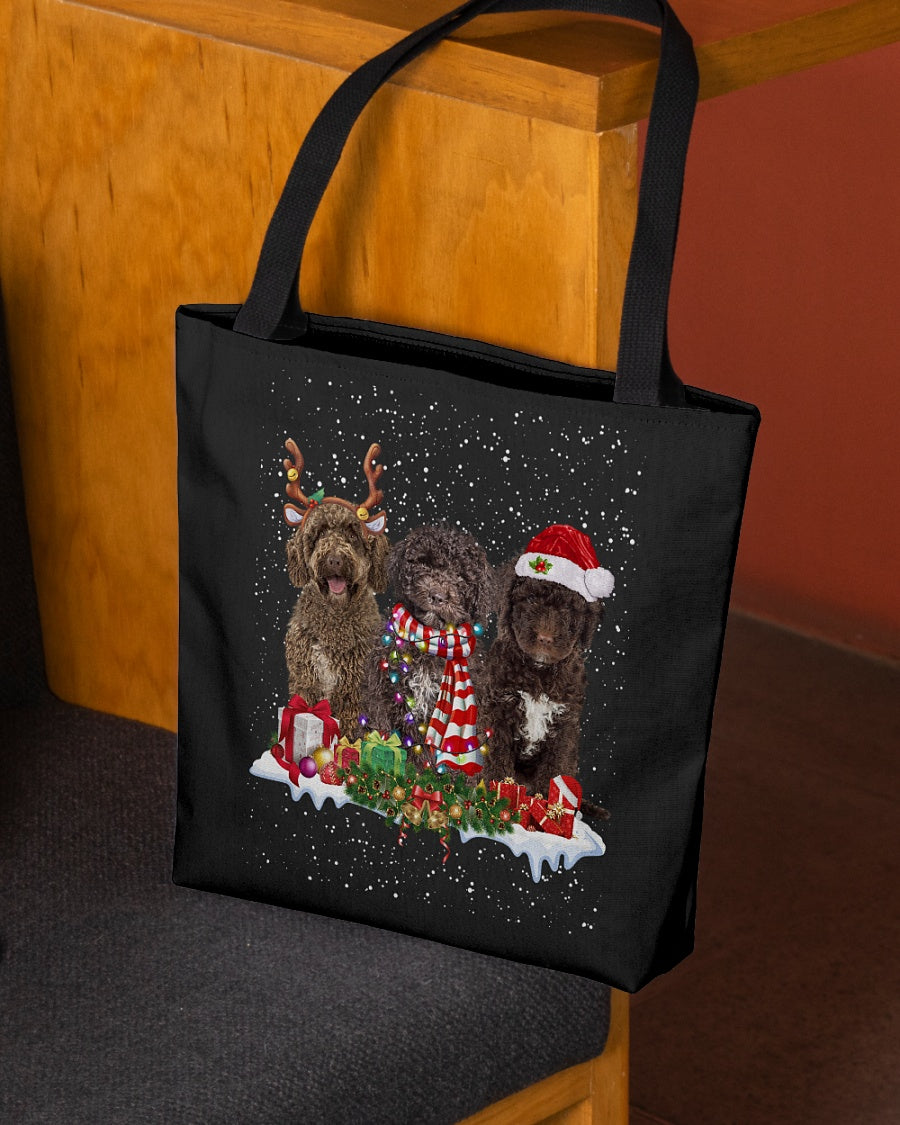 Christmas Buddies-Spanish Water Dog-Cloth Tote Bag